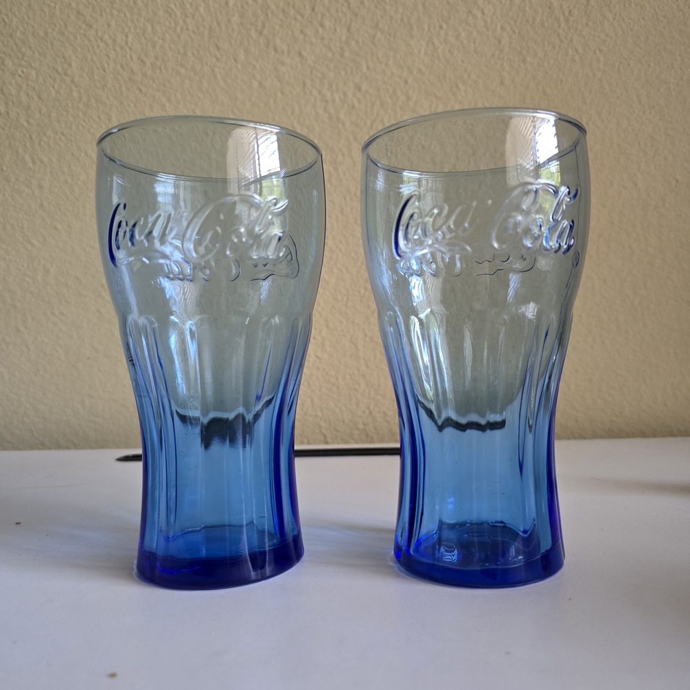 Coca-Cola Embossed Blue Glass Pair
